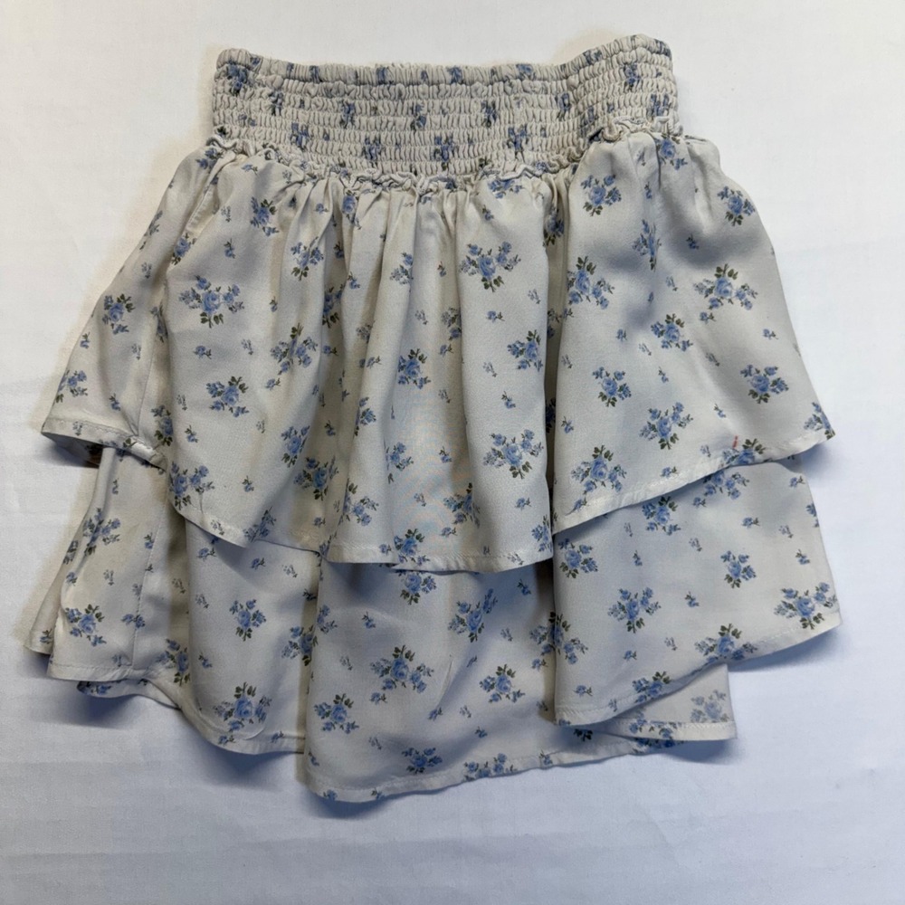 Hollister Ultra High-Rise Blue Floral Tiered Mini Skirt Cottagecore S